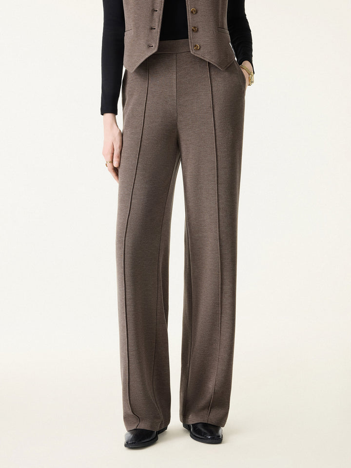 2Pcs Set Brushed Warm V-neck Vest & Regular High Rise Pintuck Straight Pull-on Pants