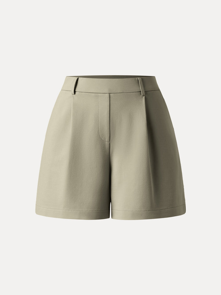 Mid Rise Smart Pleated Pull-on Shorts with Pockets