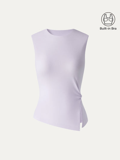 OGLmove Round Neck Twisted Bra Tank with Slit Powder Lilac XS