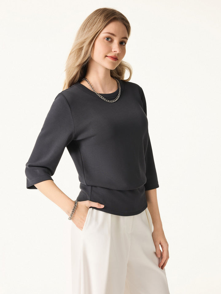 Sandwashed Spacer Crewneck 3/4 Sleeve Top