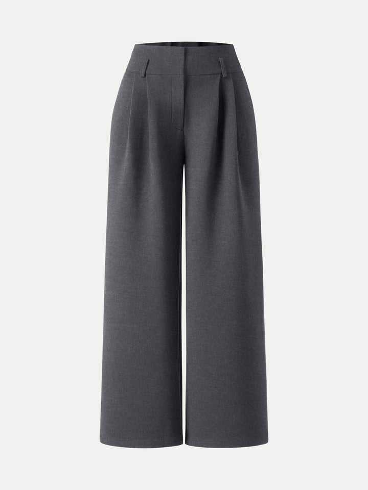 Cozy Warm High Rise Wide Leg Trousers with Pockets Petite Heather Black
