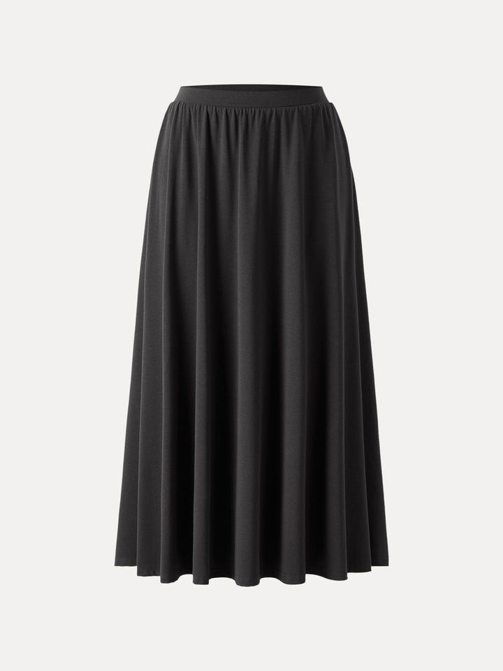 Stretch Cotton Maxi Umbrella Skirt with Pockets Shadow XS
