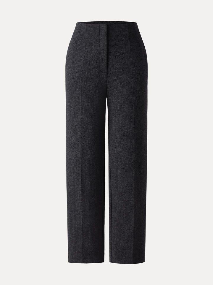 Herringbone High Rise Tapered Leg Trousers with Pockets