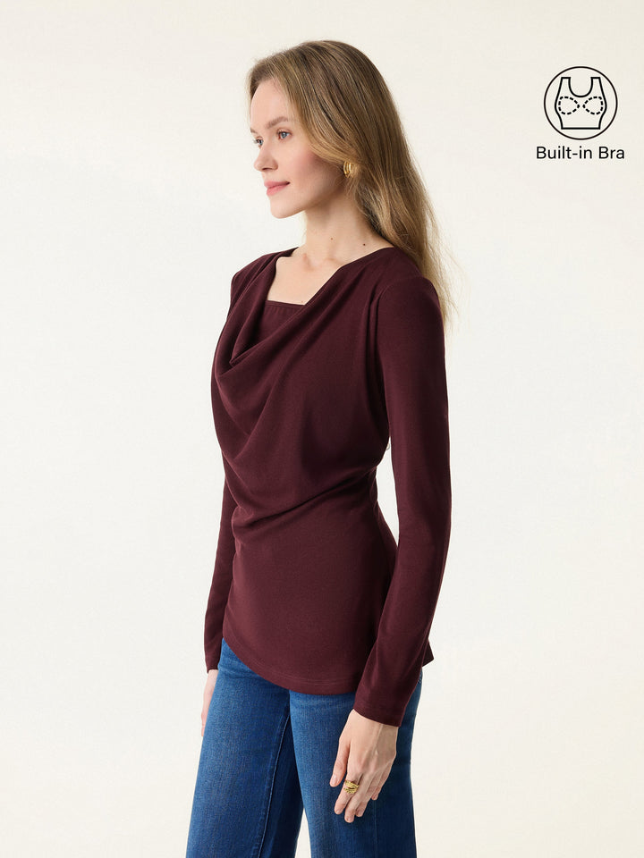 Cowl Neck Built-in Coverage Long Sleeve Brami