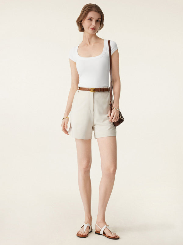 OGLmove Stretch Cotton Square Neck Cap Sleeve Bra Top