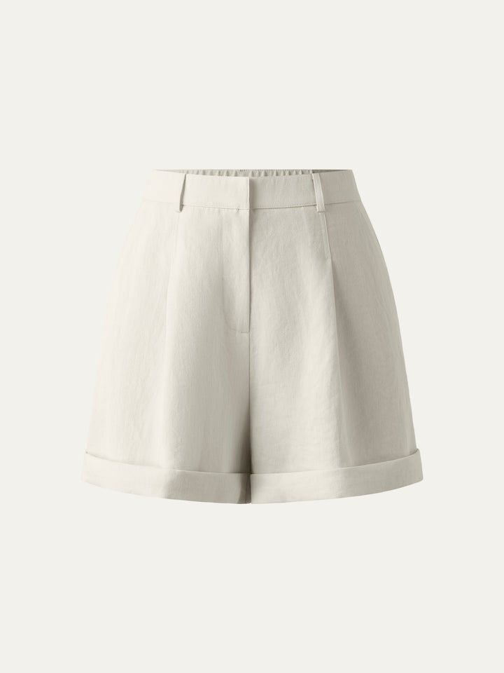 Wrinkle-free High Rise Cuffed Linen Shorts