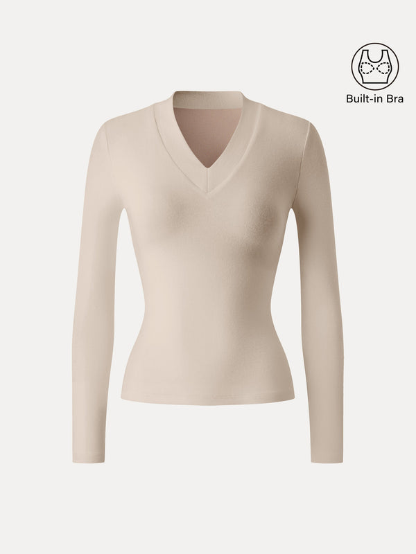 OGLmove LiteWarm V-neck Wide Binding Slimming Built-In Bra Top