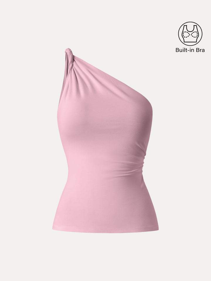 One Shoulder Twisted Brami Tank Rose Mauve XS