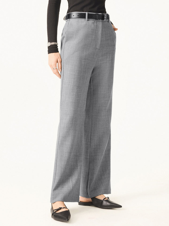 Stretch Wool Mid Rise Flared Trousers with Pockets