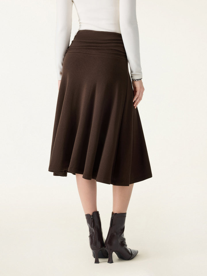 ProWarm Ruched Waist Circle Flared Midi Skirt