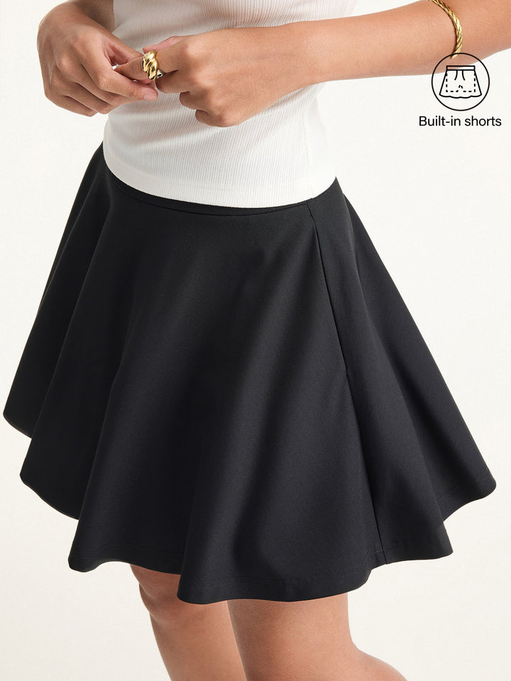 Bamboo Ponte A-line Circle Skirt with Built-in Shorts and Pockets Black XS