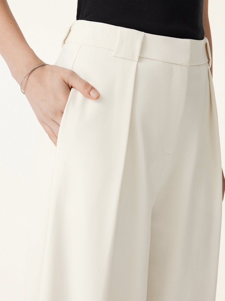 Bamboo Ponte Mid Rise Wide Leg Trouser with Fold-up Hem
