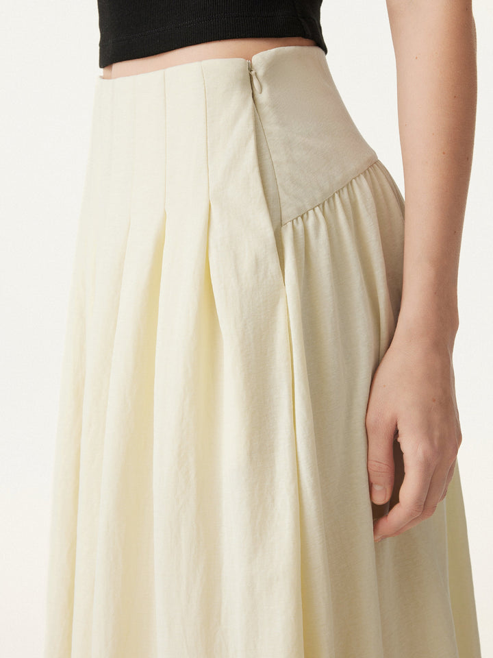 Wrinkle-free Cotton-linen Mid Rise Pleated Midi Skirt