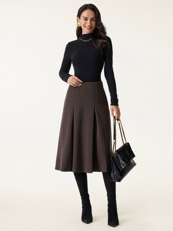 Mid Rise Pleated A-Line Pull-on Skirts with Pockets Black Chocolate XS