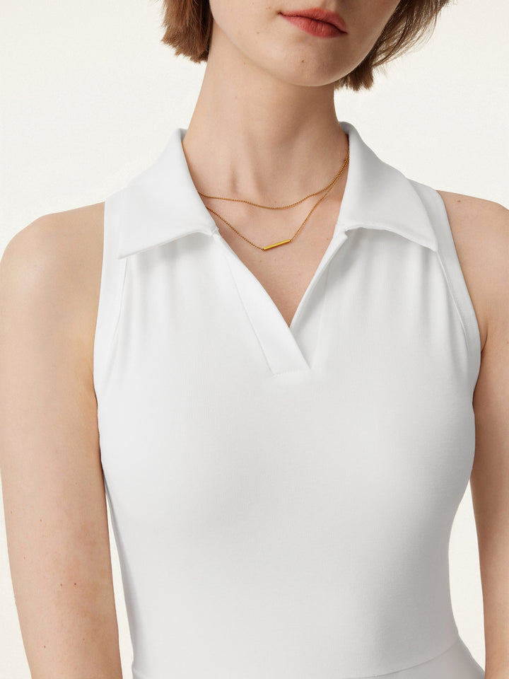 Stretch Cotton Polo Neck Fit-and-flare Midi Brami Dress with Pockets