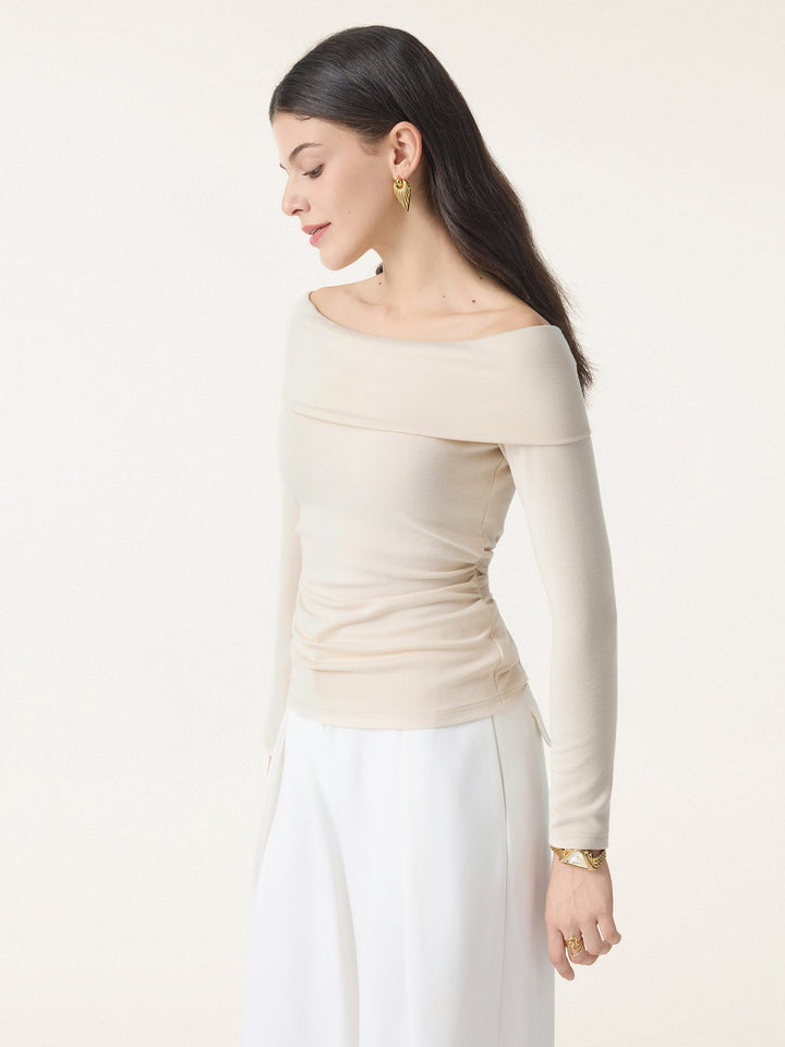 Off-Shoulder Long Sleeve Side Ruched Brami Top