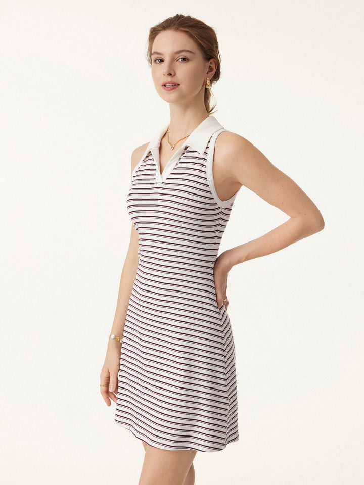 Striped Polo Neck Sleeveless Mini Brami Dress