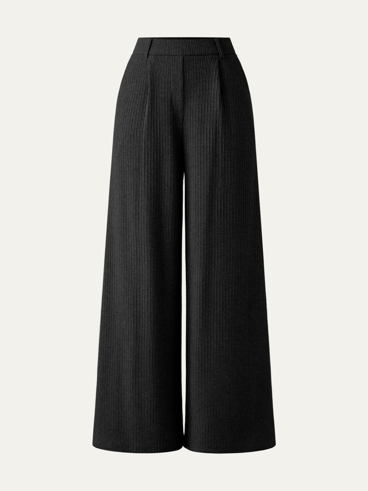 High Waisted Plicated Wide Leg Pant Black XS
