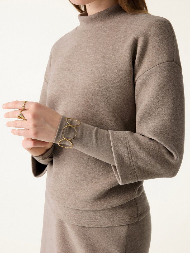 2Pcs Set FuzzLuxe Mockneck Sleeve-Warmer Top & Midi A-line Circle Skirt