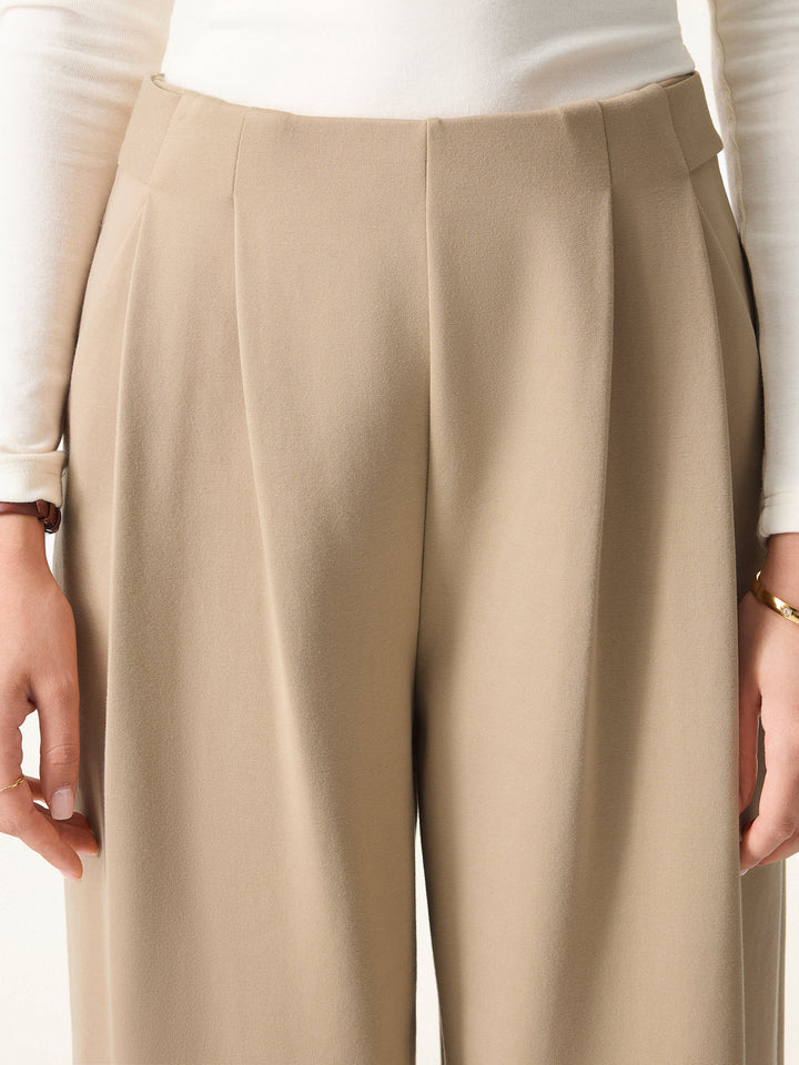 Mid Rise Wide Leg Ankled Pull-on Pants with Pockets