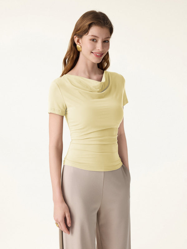 SkinKiss Multi-Wear Cowl Neck Cooling Summer Tee Butter Yellow XS