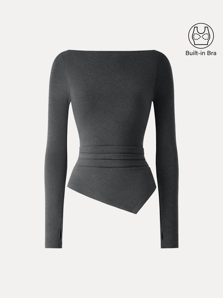 ProWarm Boatneck Side Tucks Asymmetrical Brami Heather Black XS