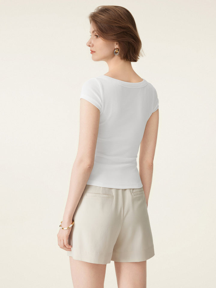 2Pcs Set Stretch Cotton Square Neck Cap Sleeve Brami