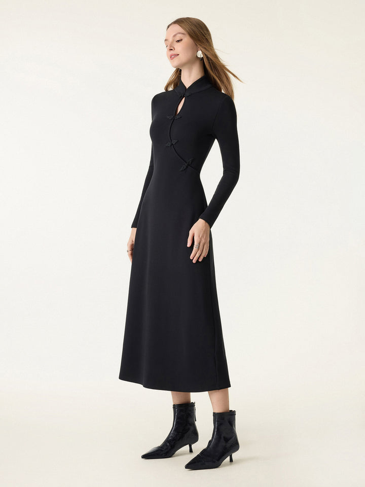 Standout Mandarin Collar Frog Button Midi Brami Dress