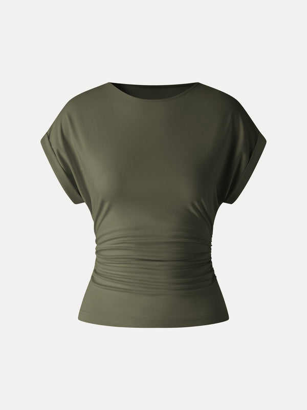 OGLmove Round Neck Ruched Tee Forest Olive Green XS