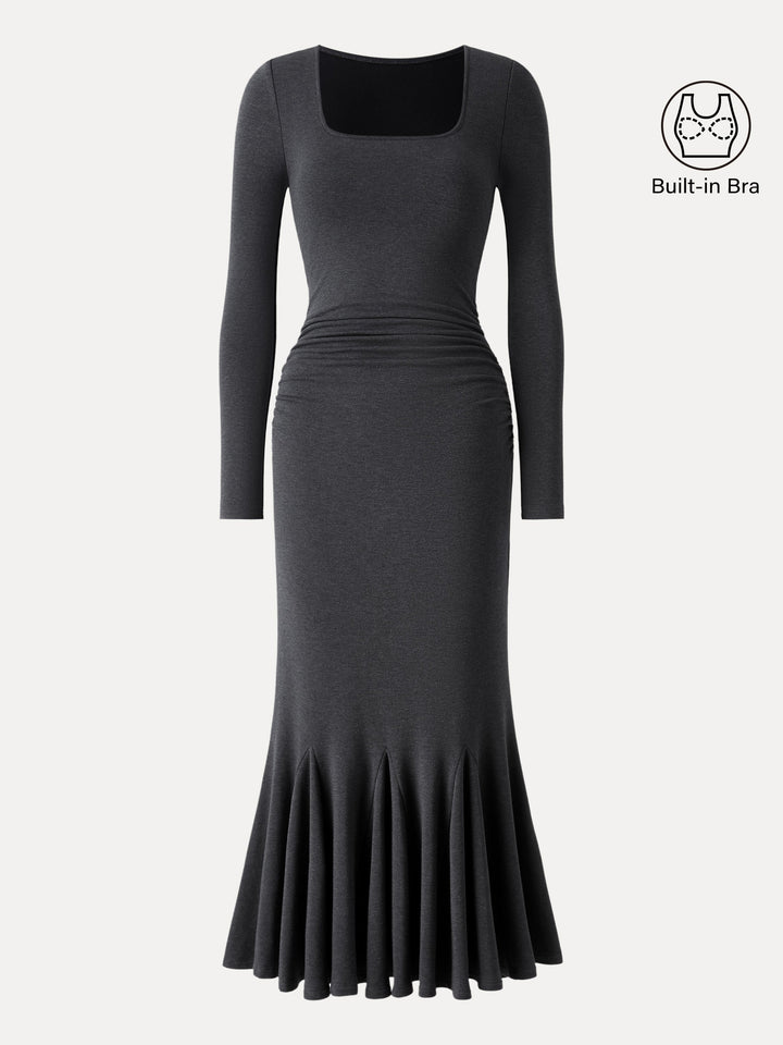 Going-out Square Neck Side Ruched Mermaid Maxi Brami Dress