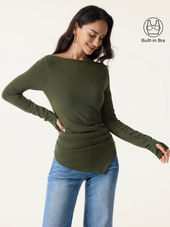 ProWarm Boatneck Side Tucks Asymmetrical Brami Deep Olive XS