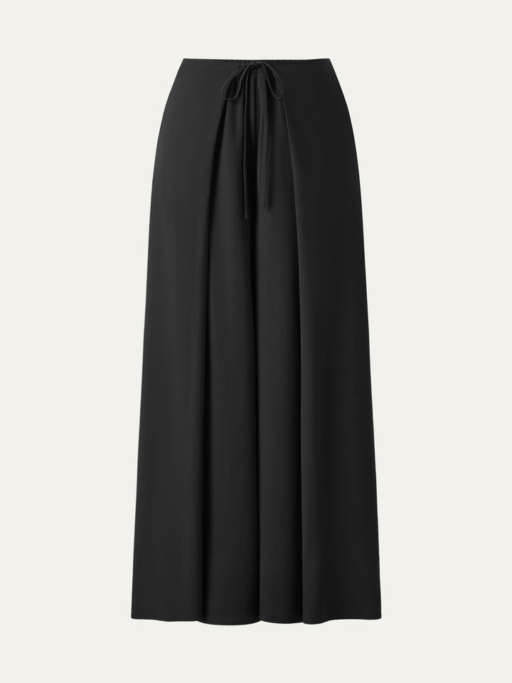 Bamboo Ponte Wrap-tie Palazzo Pants with Pockets Black XS