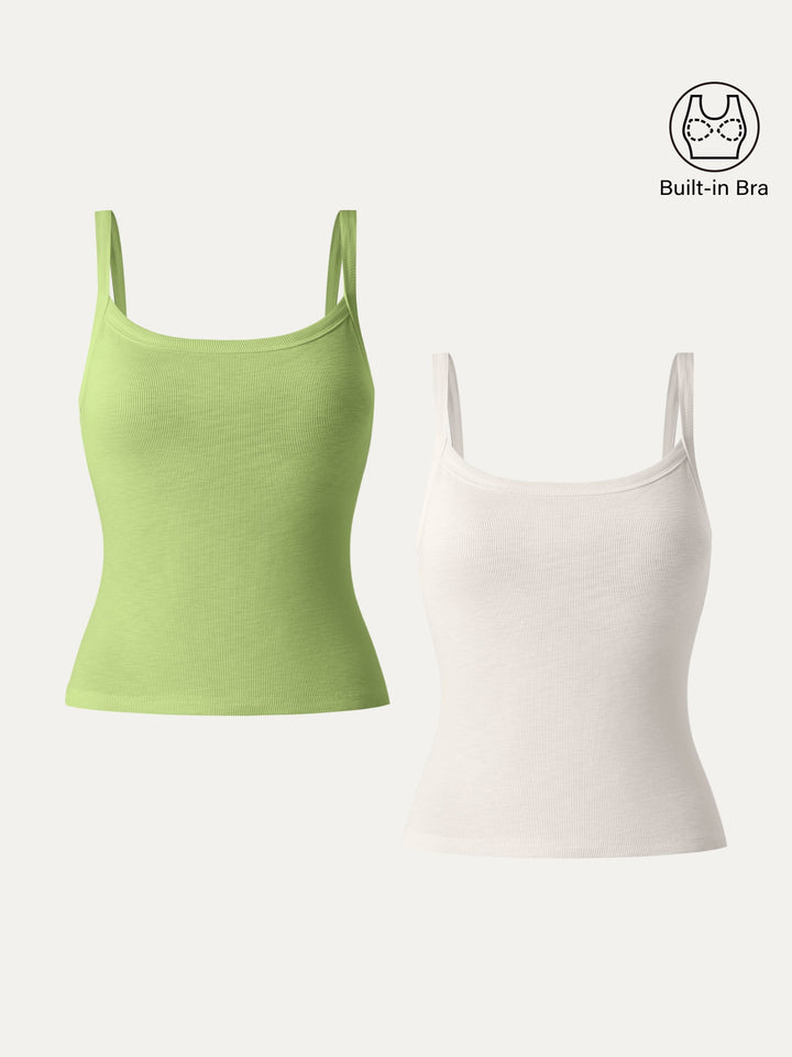 2Pcs Set Everyday Cotton Low Back New Airy Brami Tank Light Ivory/Peridot XS