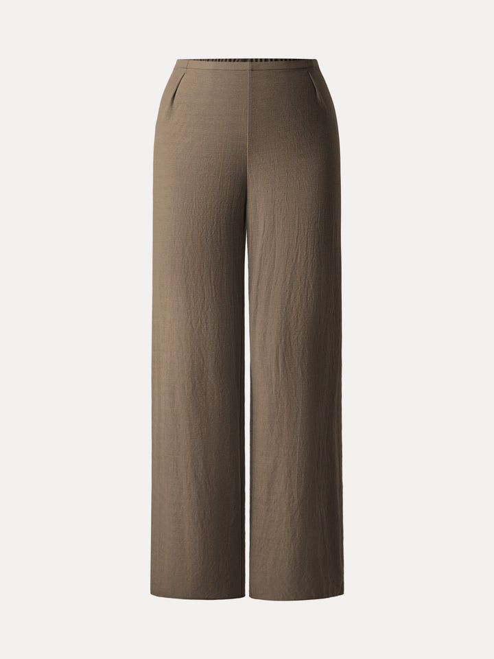 Wrinkle-free Cotton-linen Mid Rise Straight Leg Pant