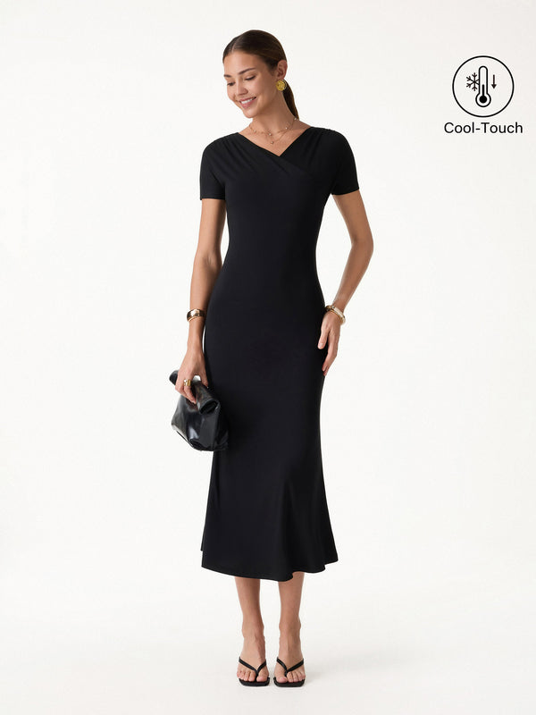 OGLmove Surplice Short Sleeve Midi Dress Black XS