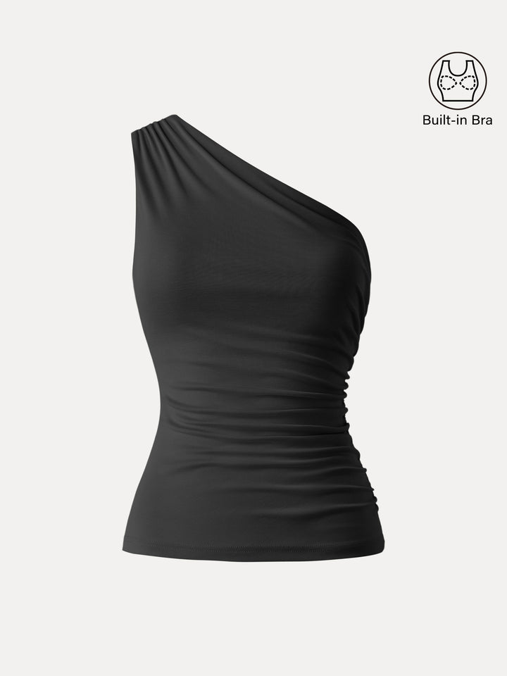 Sandwashed One Shoulder Ruched Brami Black XS