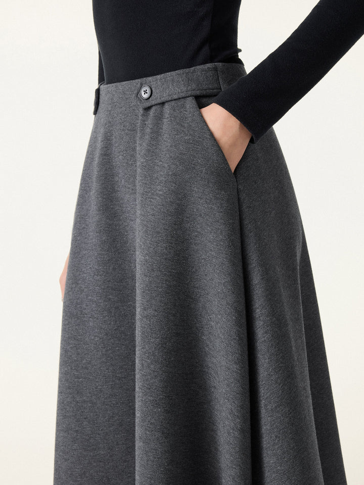 Cozy Warm Tailored Midi Circle Skirt with Pockets