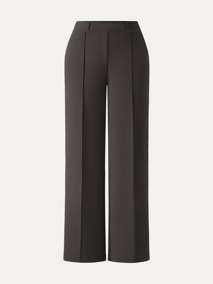 Wrinkle-Resistant Mid Rise Straight Leg Pants with Pockets Regular Black Chocolate