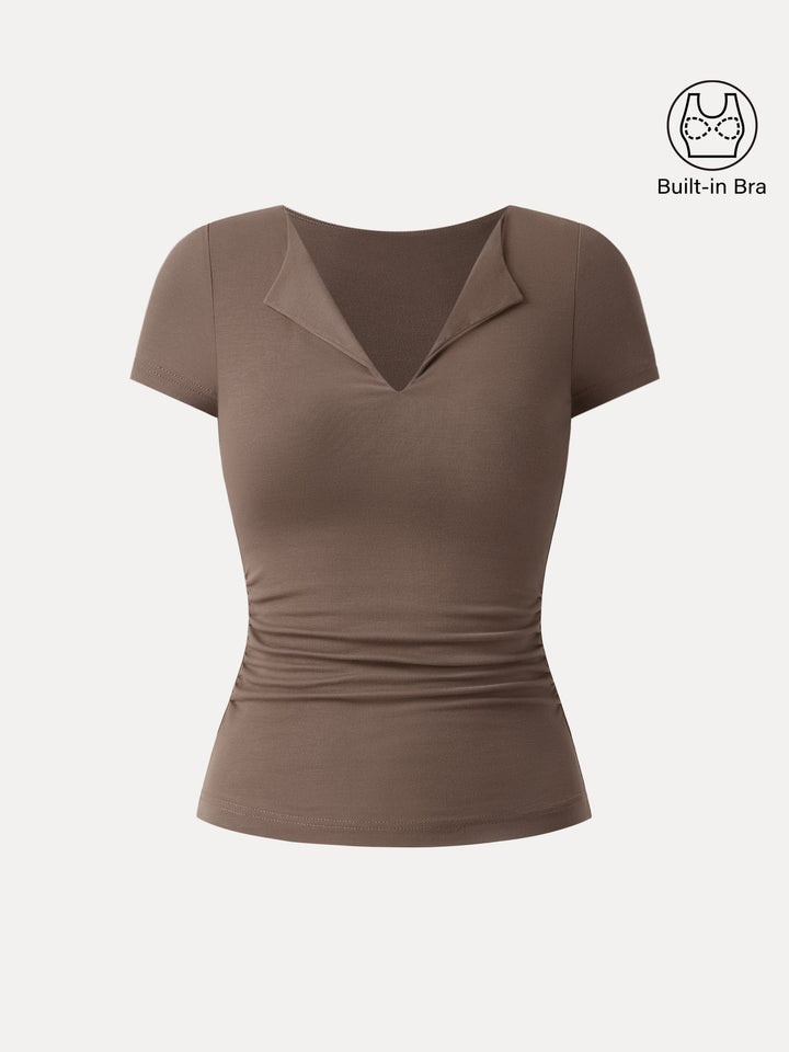 Flapped V-neck Side Ruched New Airy Brami Tee