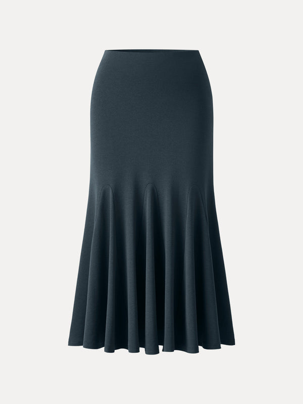 Cotton Lyocell Flowy Flared Midi Skirt Yankees Blue XS