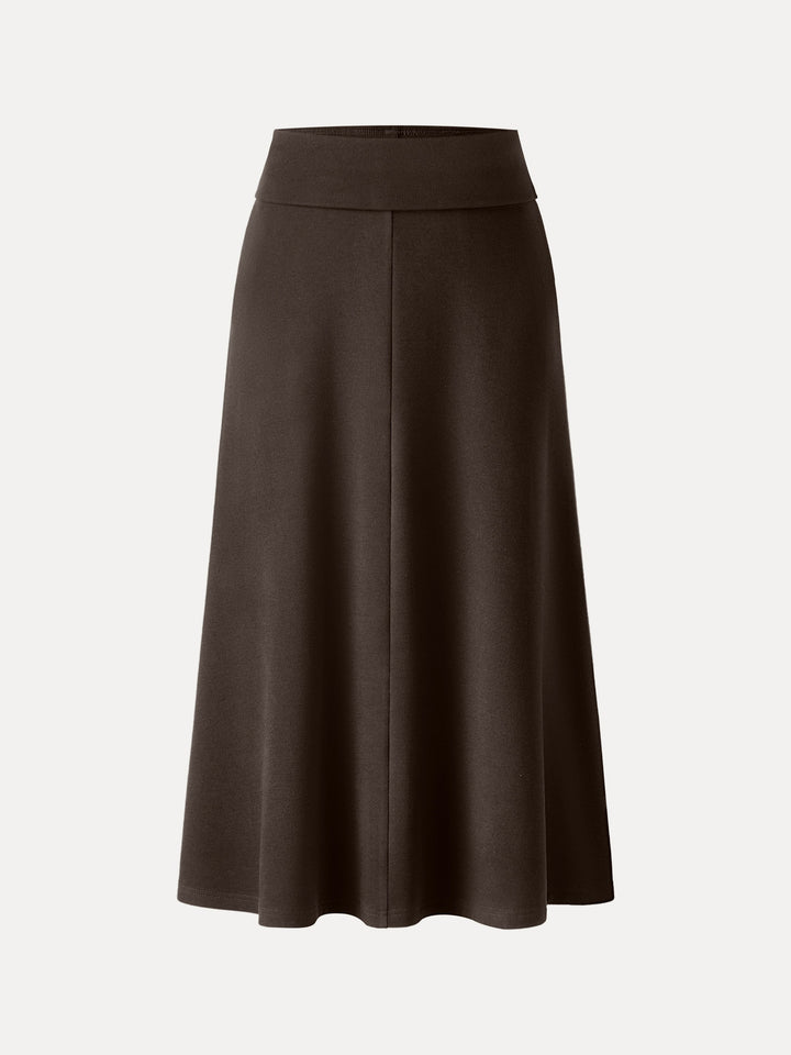 Tummy-Warmer Midi Pull-on A-Line Skirt with Pockets Acajou XS
