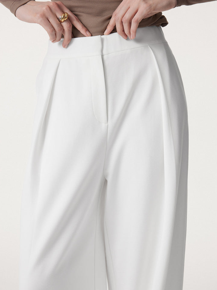 2Pcs Set Boatneck Flutter Sleeve Long Tee & Non-sheer Mid Rise Trouser with Pockets