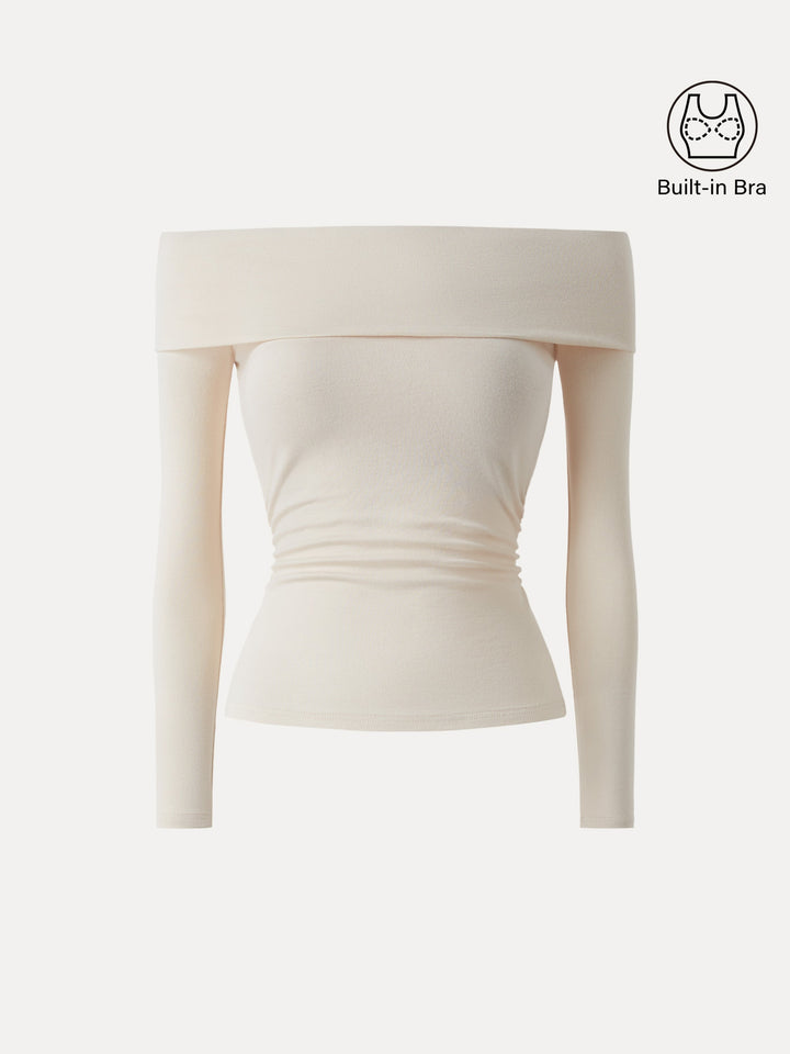 Off-Shoulder Long Sleeve Side Ruched Brami Top