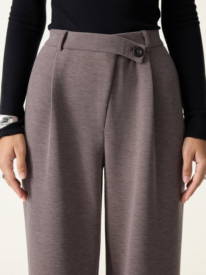 Cozy Warm High Rise Slanted Fly Front Wide Leg Pants
