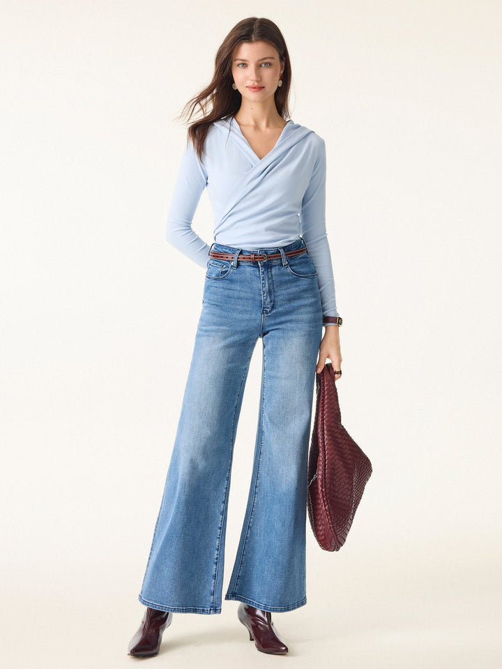 Surplice Ruched Pullover Hoodie Blue Air XS