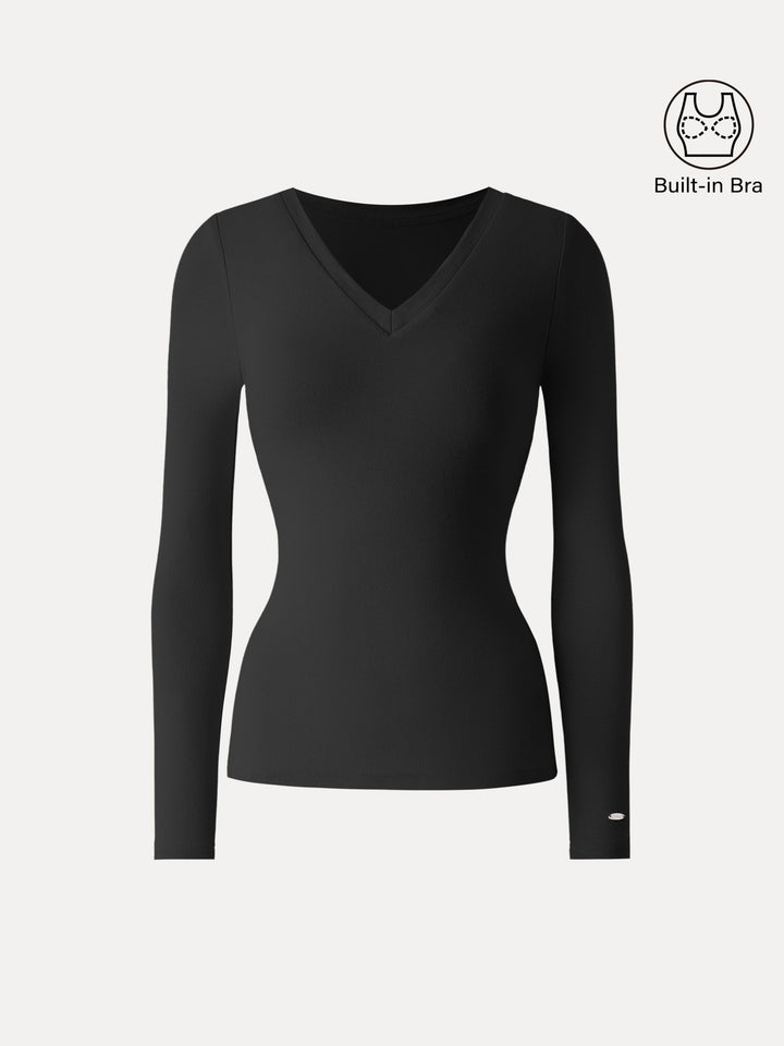 LiteWarm V-Neck Long Sleeve Brami Black XS