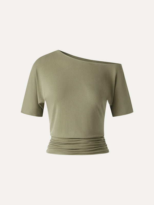 OGLmove Relaxed Short Sleeve Ruched Top Olive Oil XS