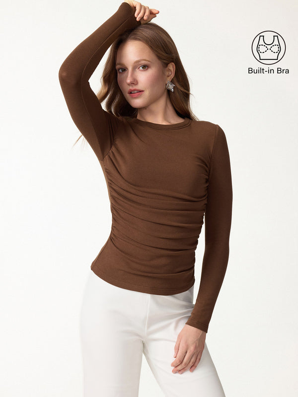 OGLmove Eco-Mousse® Long Sleeve Open-Back Bra Top Sweet Hazelnut XXS