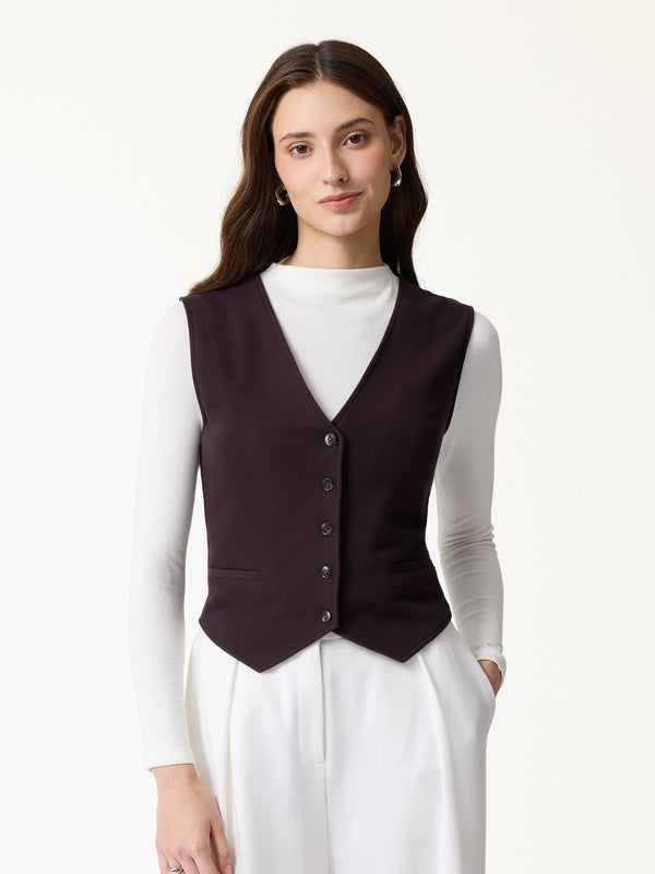 OGLmove Petite-Friendly V-Neck Sleeveless Button-Down Cropped Vest Purple Gloam XXS