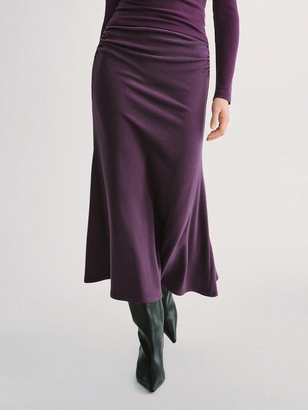 OGLmove Maxwarm Mid-Rise Ruched Flared Midi Skirt Deep Fig XXS